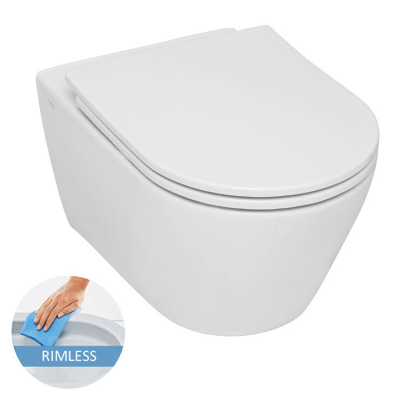 Kонзолна тоалетна чиния SMART (SM 36) 495х355 мм без ръб (RIM Free/Rimless) с бавнопадащ капак (SLIM Soft Close)