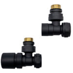 Комплект спирателни кранове за водна лира, черен мат с включени адаптори ¾“ към 16×2 mm