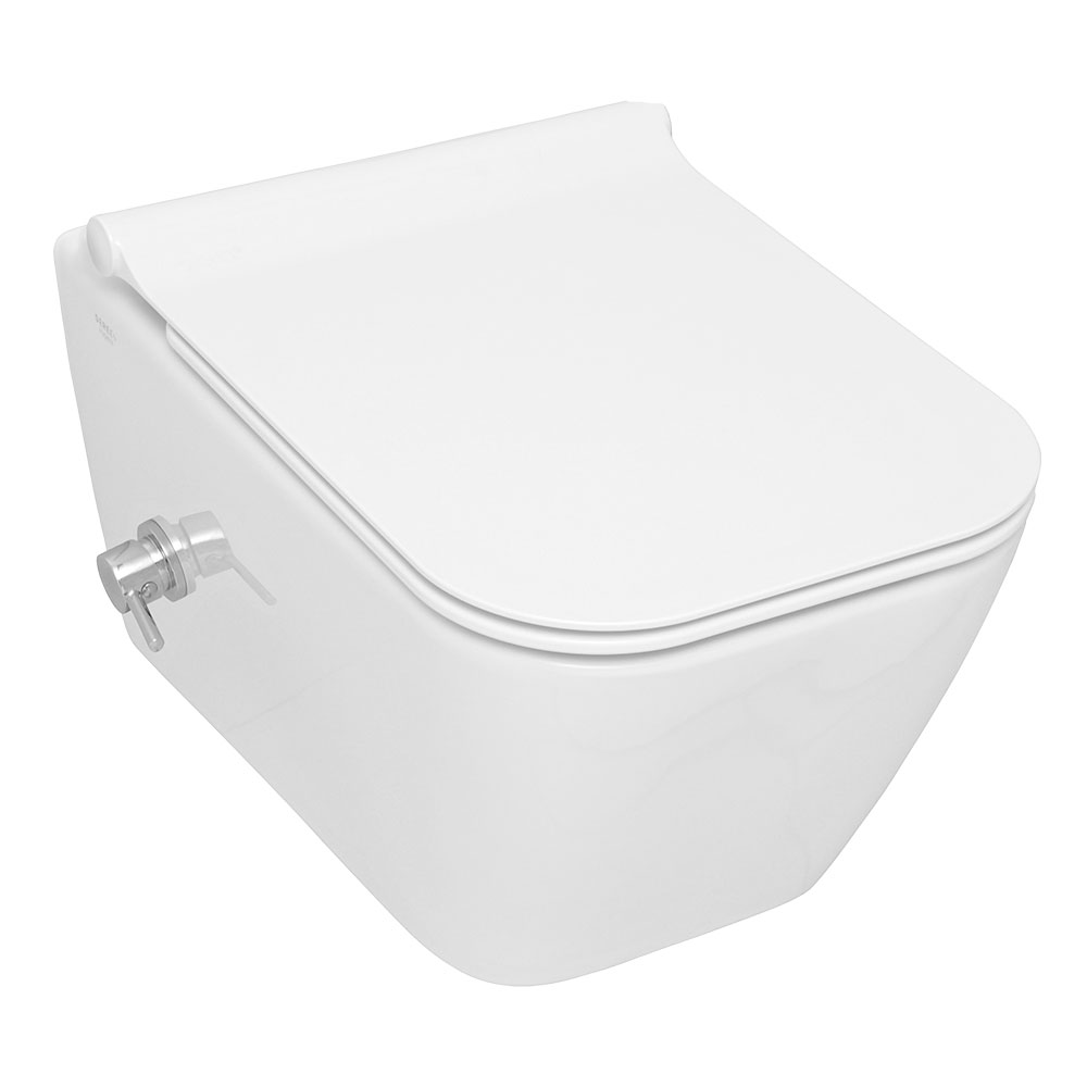 Конзолна тоалетна чиния RT26 без ръб (RIM Free) с биде, бавнопадащ капак (SLIM Soft Close) и вграден смесител